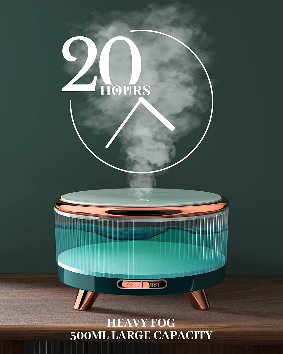 Specialty Wooden LED Aromatherapy Essential Oil Diffuser with heavy fog feature and 500ml large capacity.