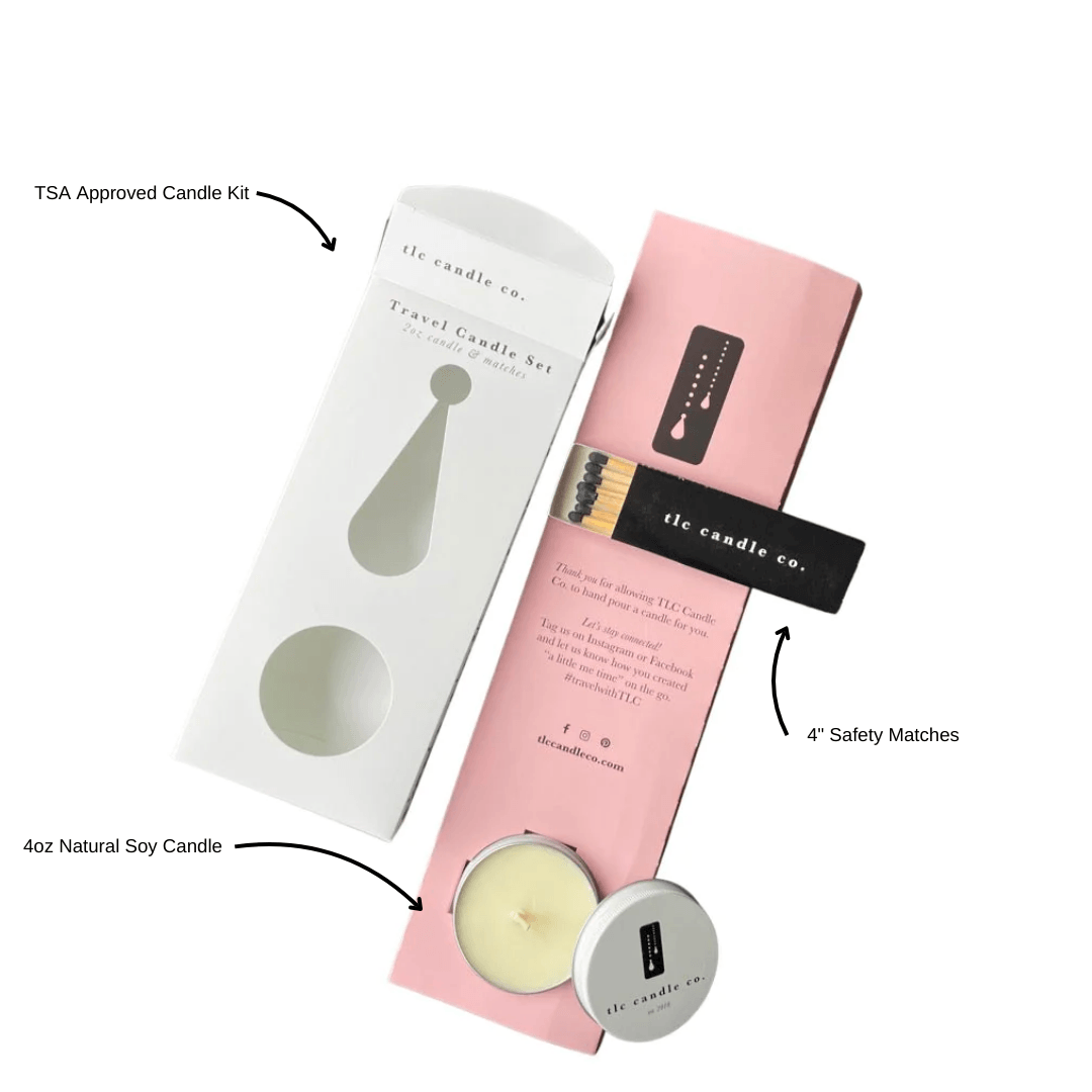 Travel Candle with Matches - Meditation, TSA approved candle kit with 4oz natural soy candle and safety matches.