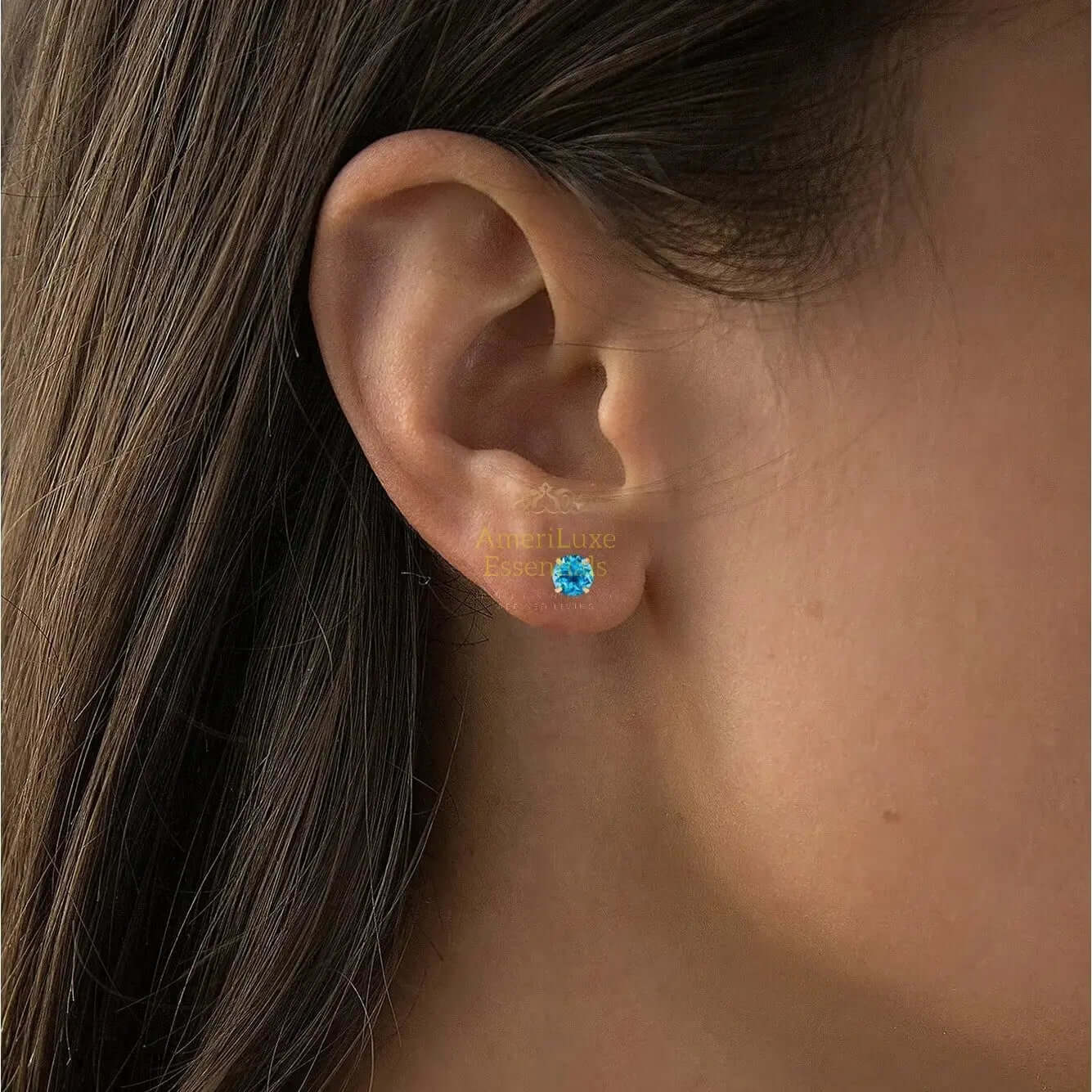 2.00 CTW Natural Swiss Blue Topaz Stud Earrings in 14K Yellow Gold - AmeriLuxe Essentials