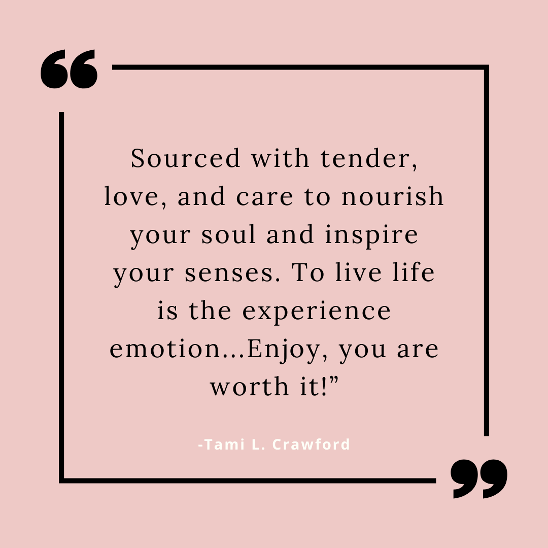 Inspirational quote by Tami L. Crawford on a pink background about nurturing the soul and living life.