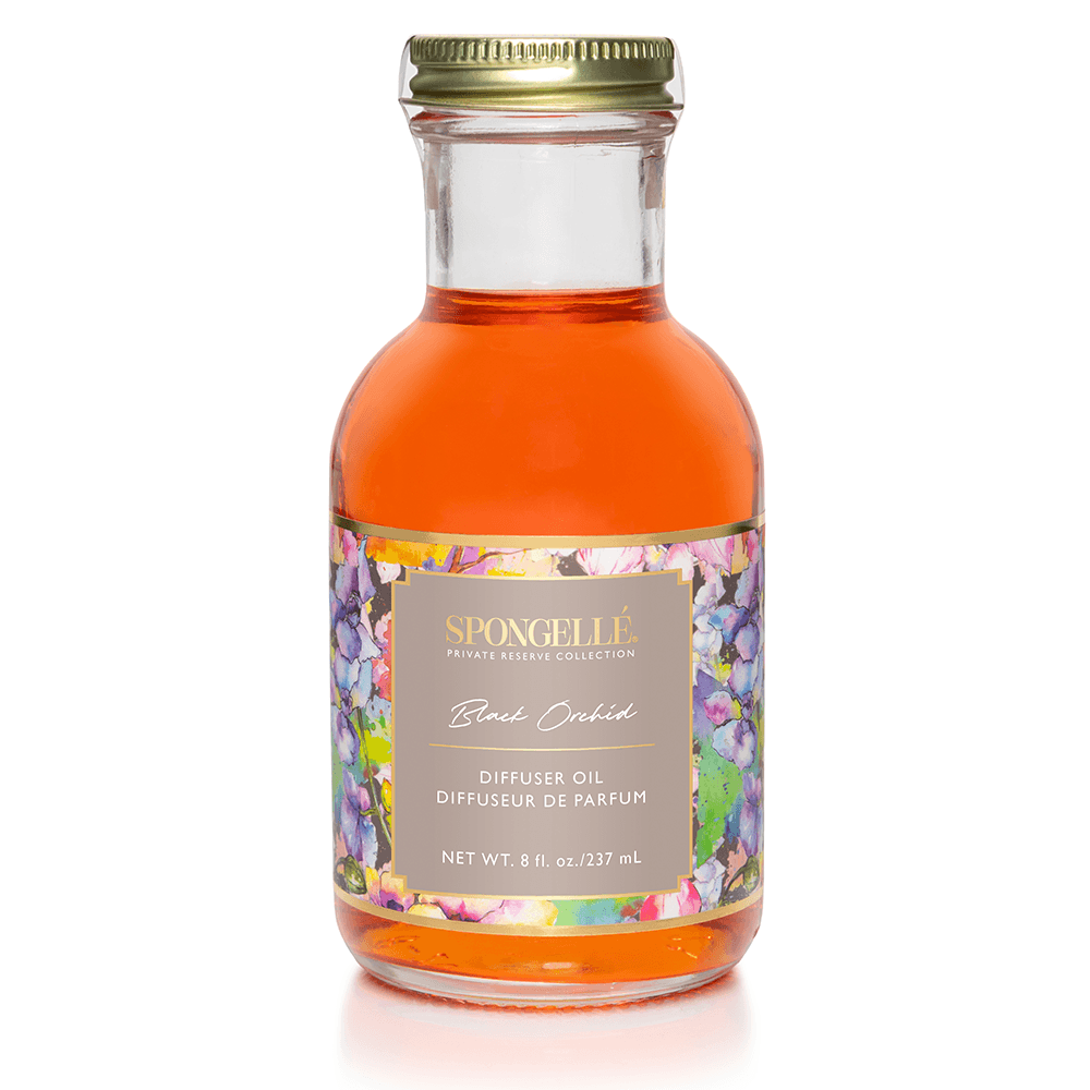 Black Orchid Diffuser Oil | Private Reserve Collection in a glass bottle with colorful floral label