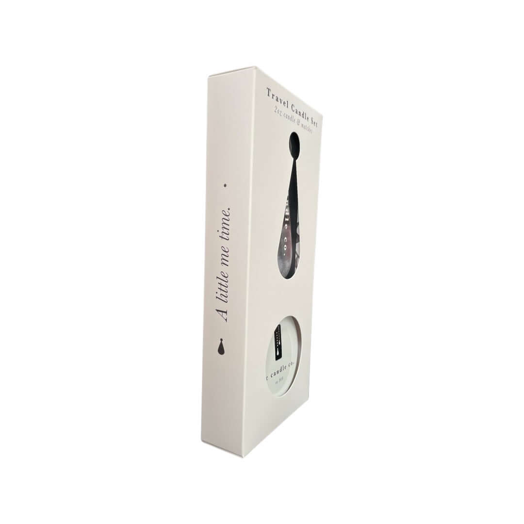 Travel Candle with Matches - Gatherings packaging showcasing elegant design for a cozy home atmosphere.