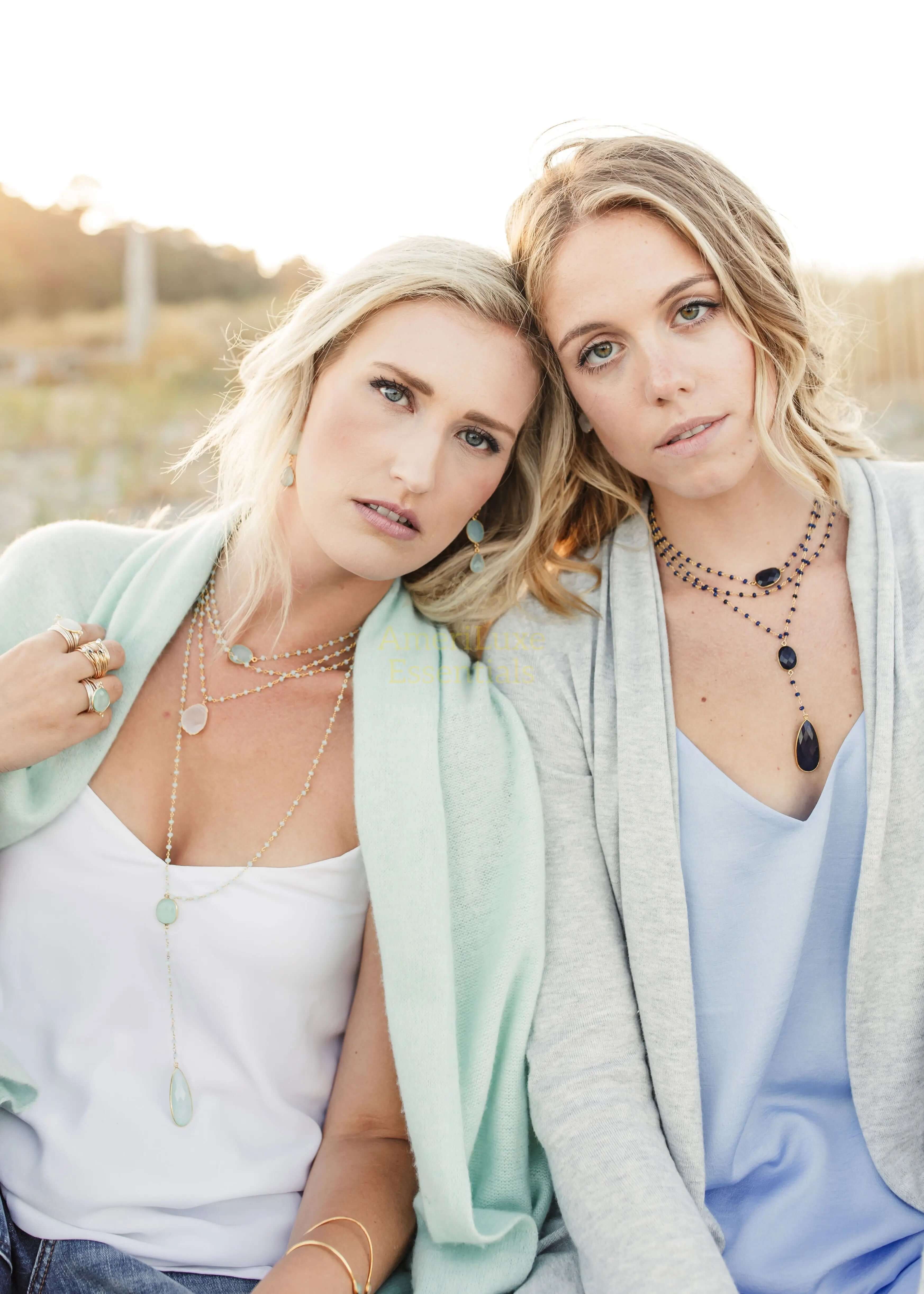 Double Diana Denmark Necklace in Sapphire with Sapphire Drop - AmeriLuxe Essentials