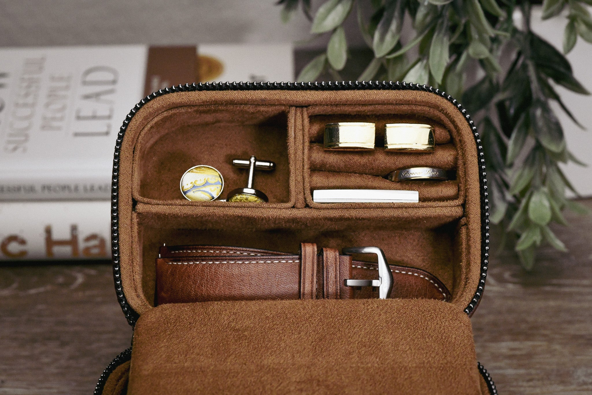 Watch and Jewelry Travel Case - Coffee Brown Leather