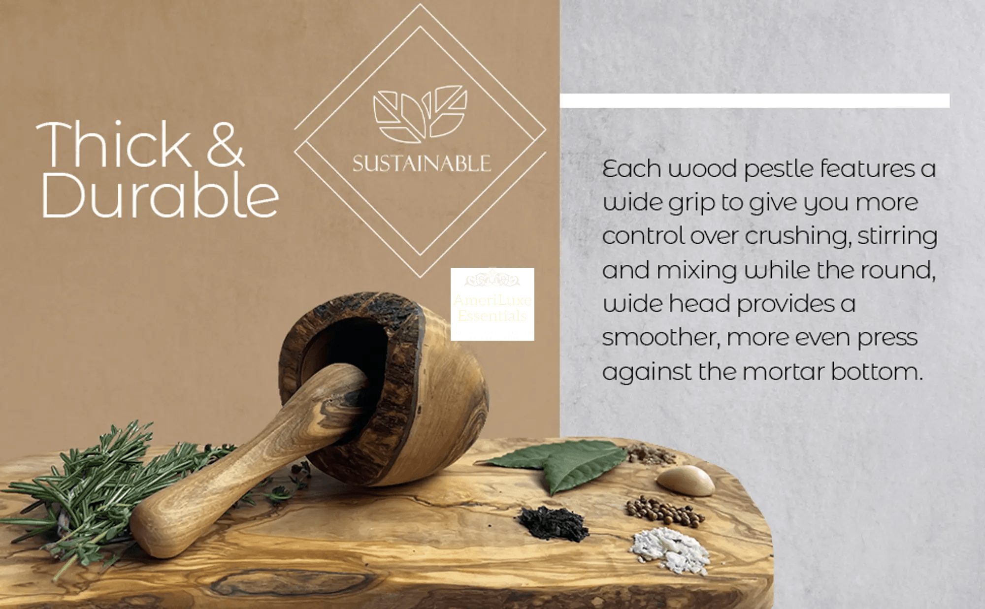 Olive Wood Rustic Mortar and Pestle DC-Choixe