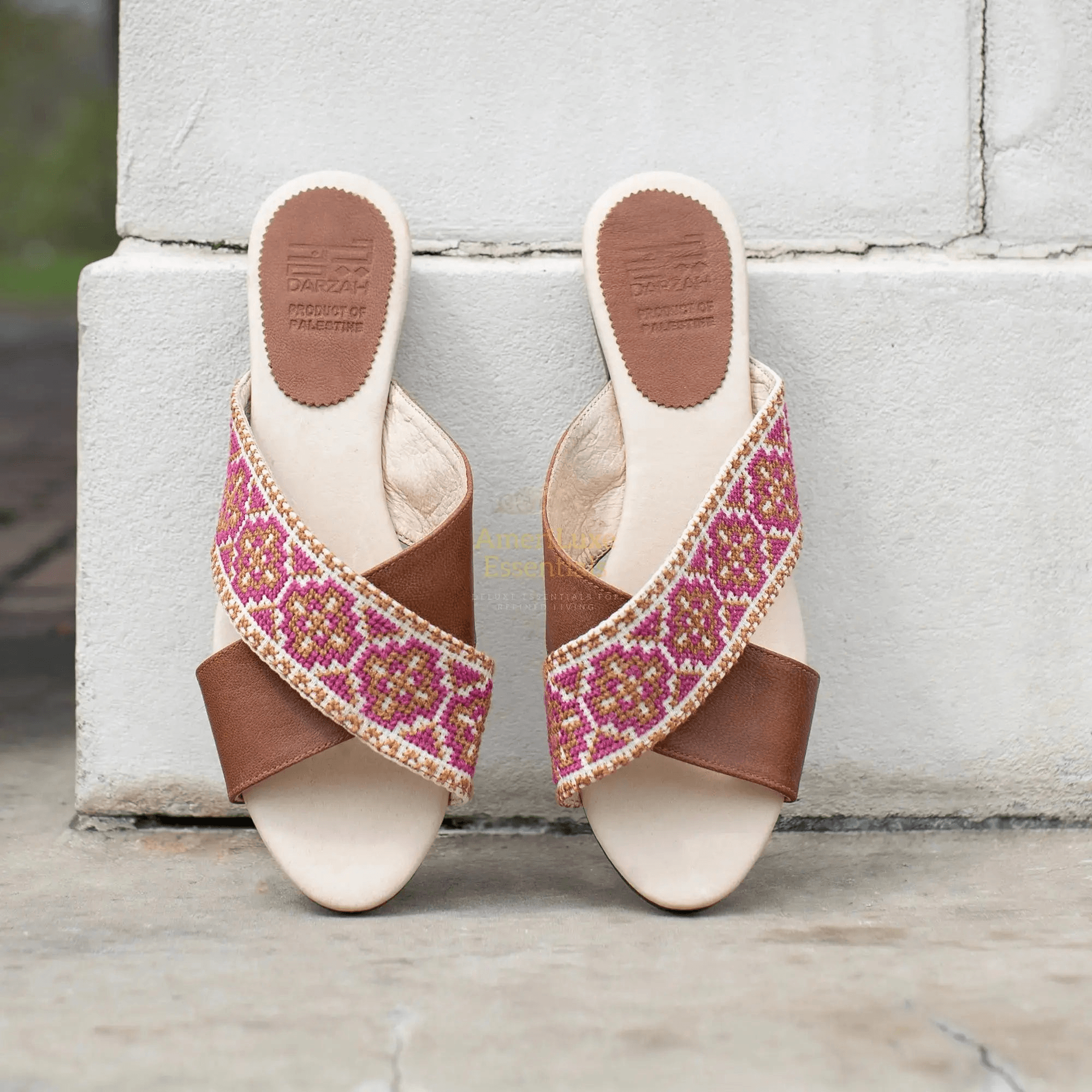 Mona Cross Strap Women's Sandals - Berry, stylish and handcrafted women's cross strap sandals berry with Middle Eastern designs.