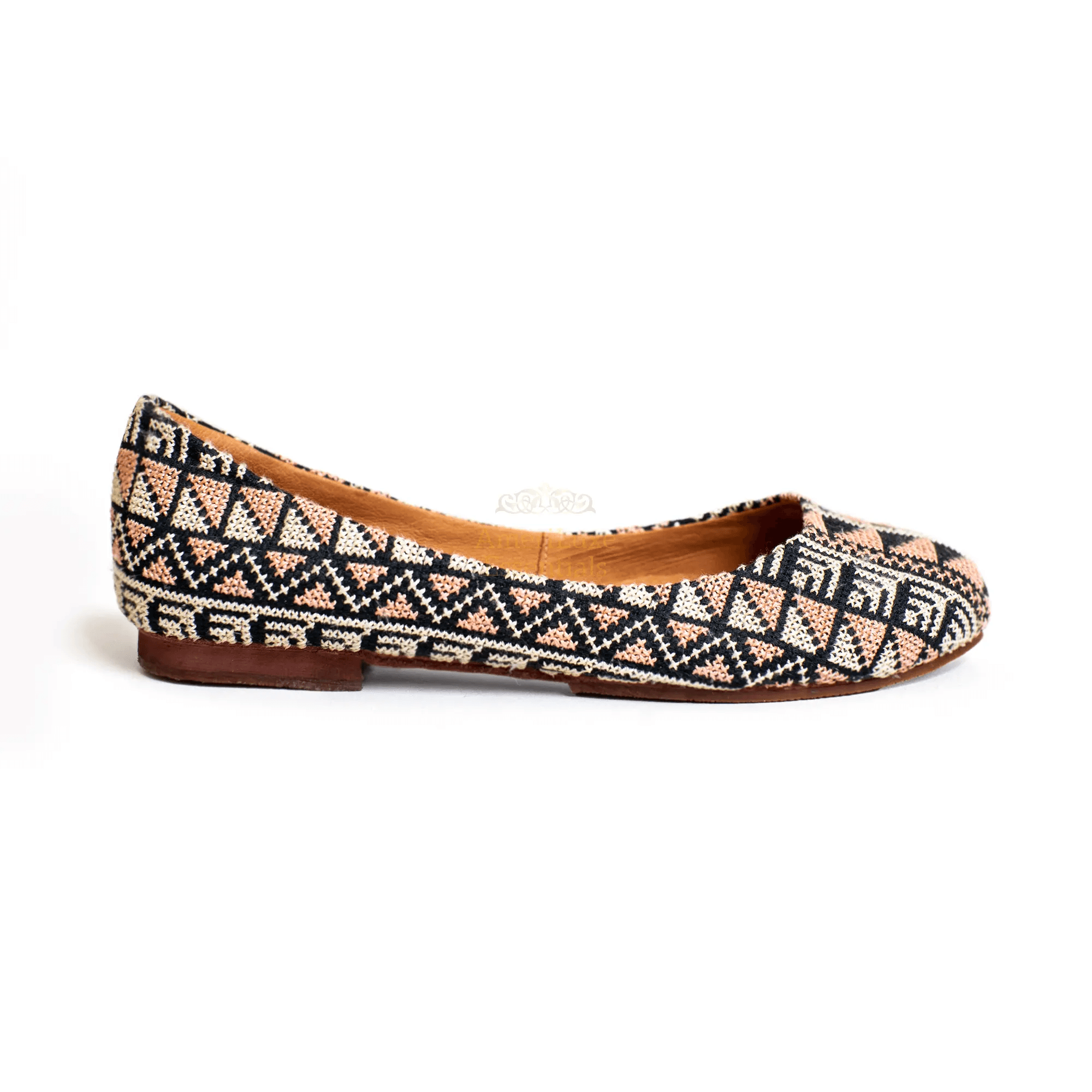 Yasmin Rose Pink Comfortable Flat Shoes showcasing unique tatreez embroidery, perfect comfortable flat shoes rose pink for any occasion.