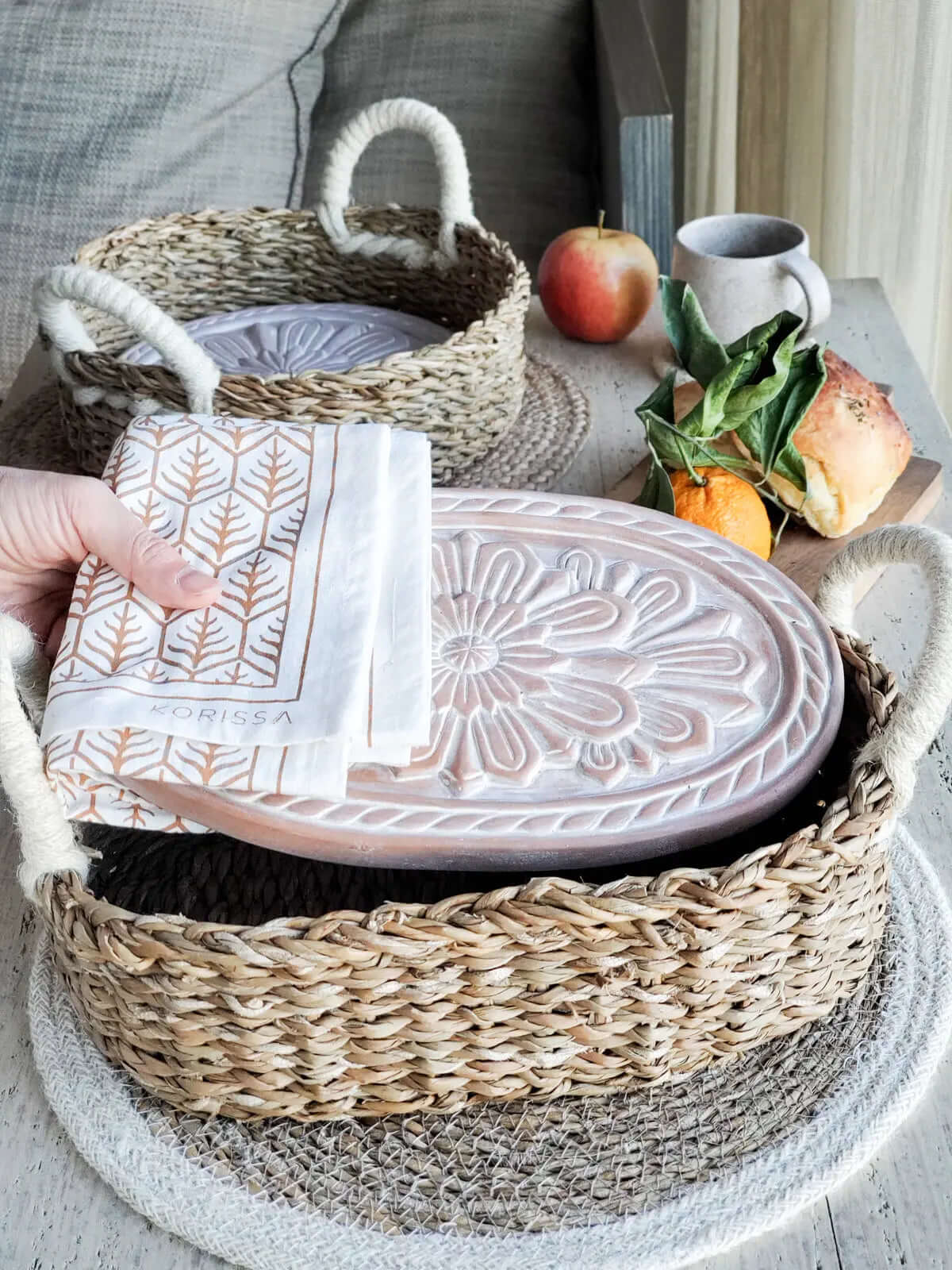 Bread Warmer & Basket Gift Set with Tea Towel - Flower - AmeriLuxe Essentials