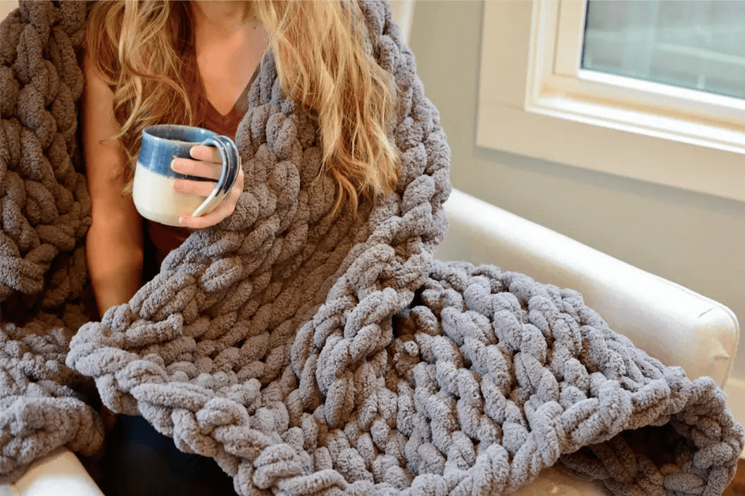 Chunky Knit Blanket in Dark Gray - AmeriLuxe Essentials