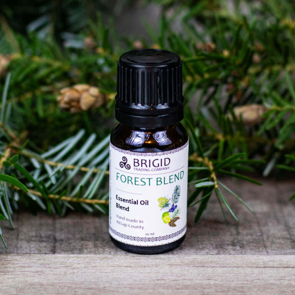 Diffuser Oil Blends - Essential and Premium Fragrance Blends - Brigid Forest Blend Essential Oil on a pine background.
