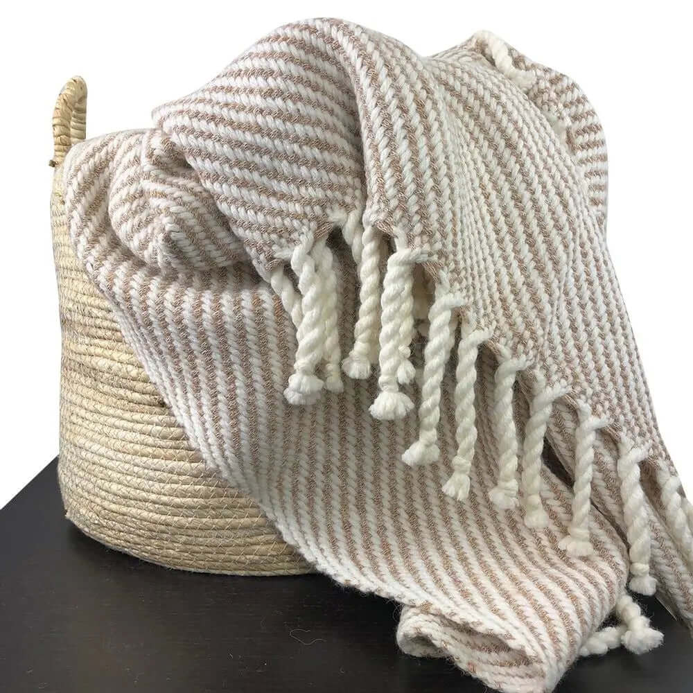 Handmade Chunky Camel Stripe Alpaca Throw - AmeriLuxe Essentials