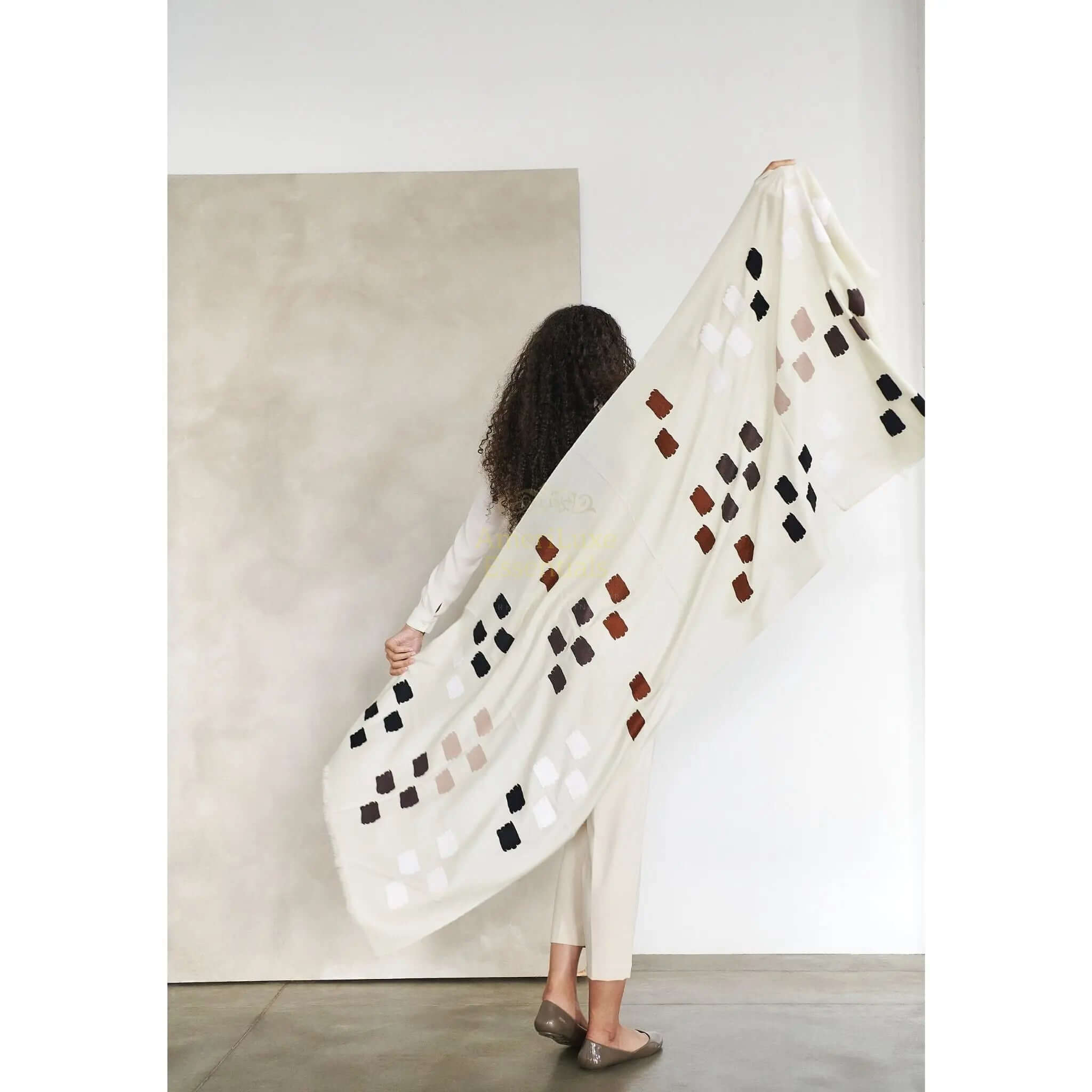 Off White Dahlia Hand Embroidered Hand Woven Modern Artisanal Scarf - AmeriLuxe Essentials