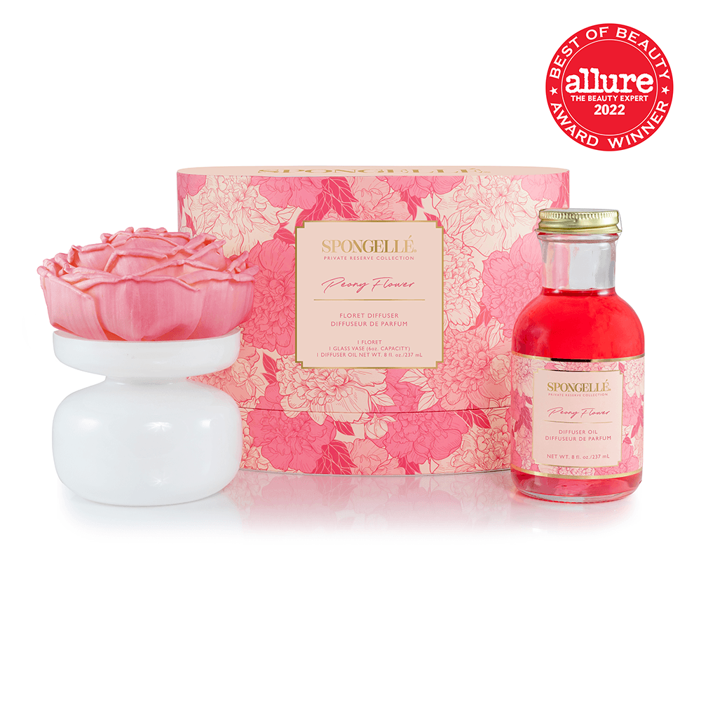 Peony Flower - Private Reserve Diffuser by Spongellé, featuring elegant packaging and a floral diffuser design.