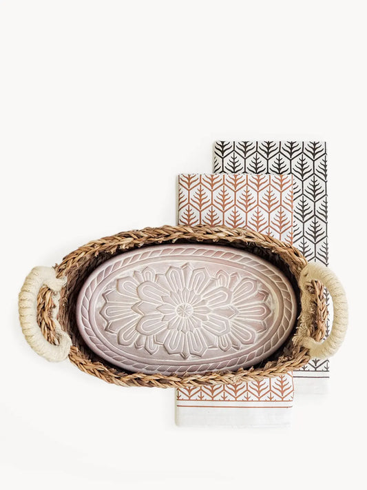 Bread Warmer & Basket Gift Set with Tea Towel - Flower - AmeriLuxe Essentials
