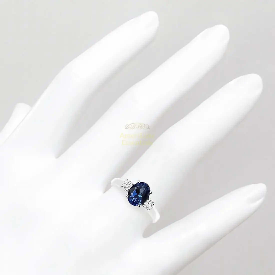 2.00 CTW Lab Created Oval Blue Sapphire & Diamond 3-Stone Engagement Ring in 14kt Gold - AmeriLuxe Essentials
