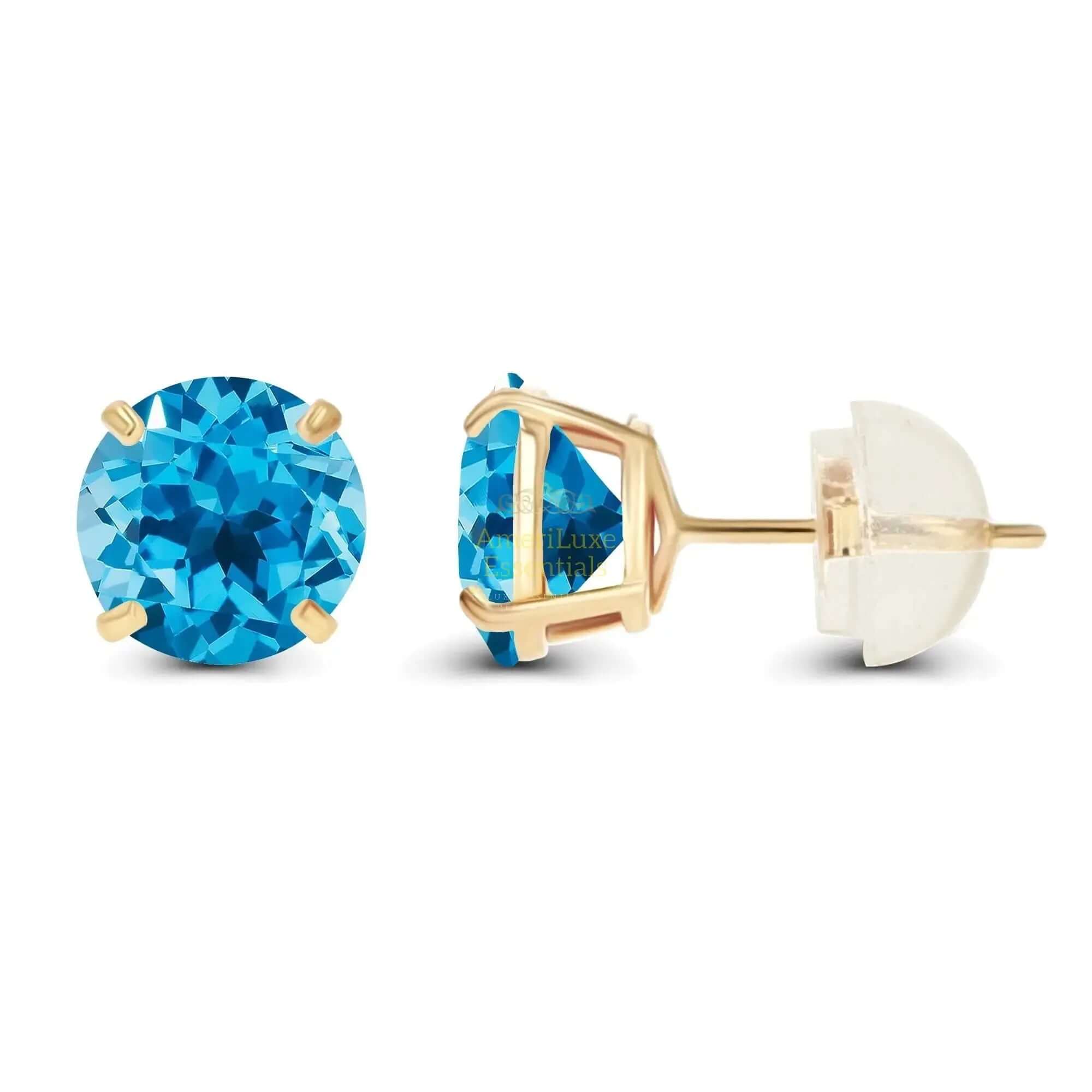 2.00 CTW Natural Swiss Blue Topaz Stud Earrings in 14K Yellow Gold - AmeriLuxe Essentials