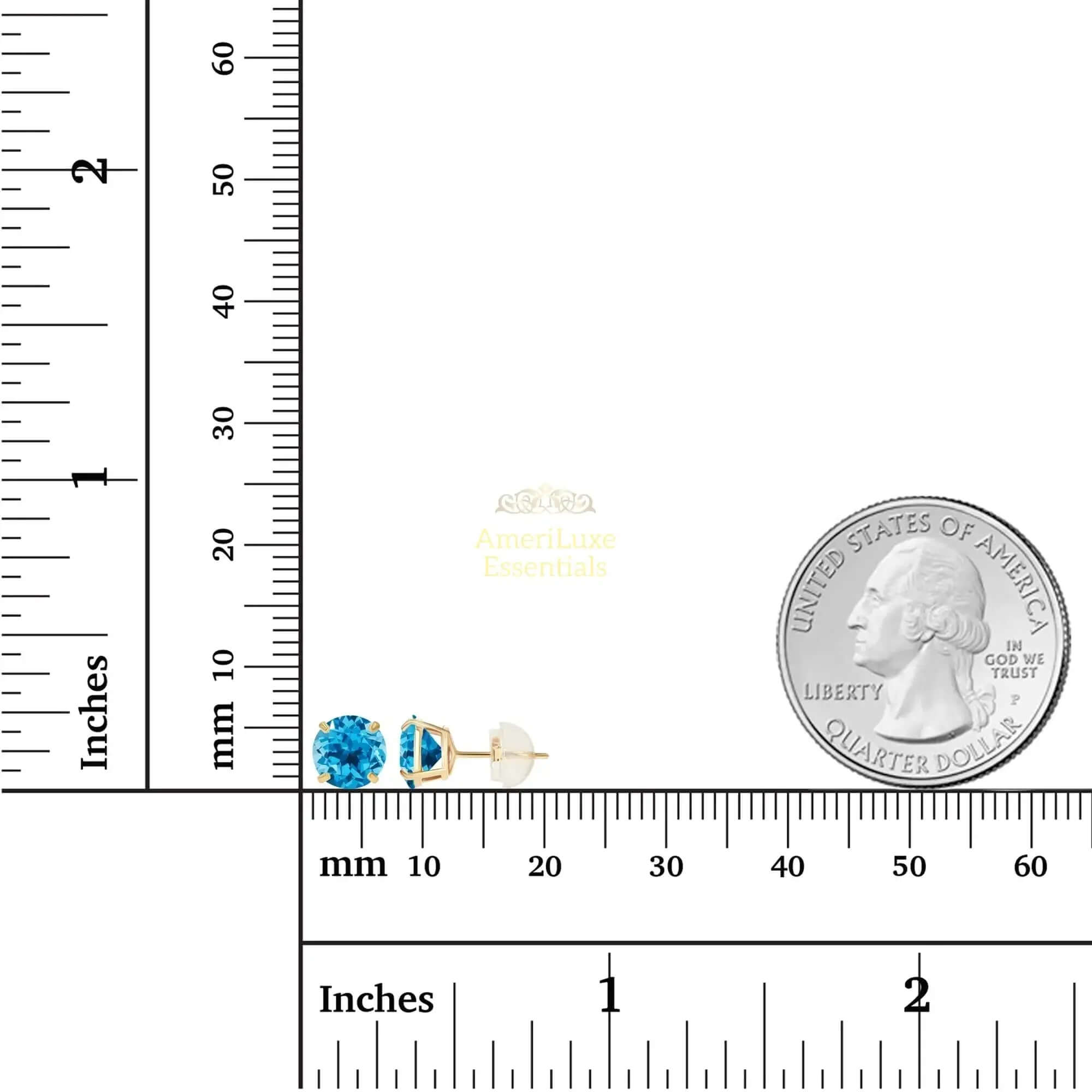 2.00 CTW Natural Swiss Blue Topaz Stud Earrings in 14K Yellow Gold - AmeriLuxe Essentials