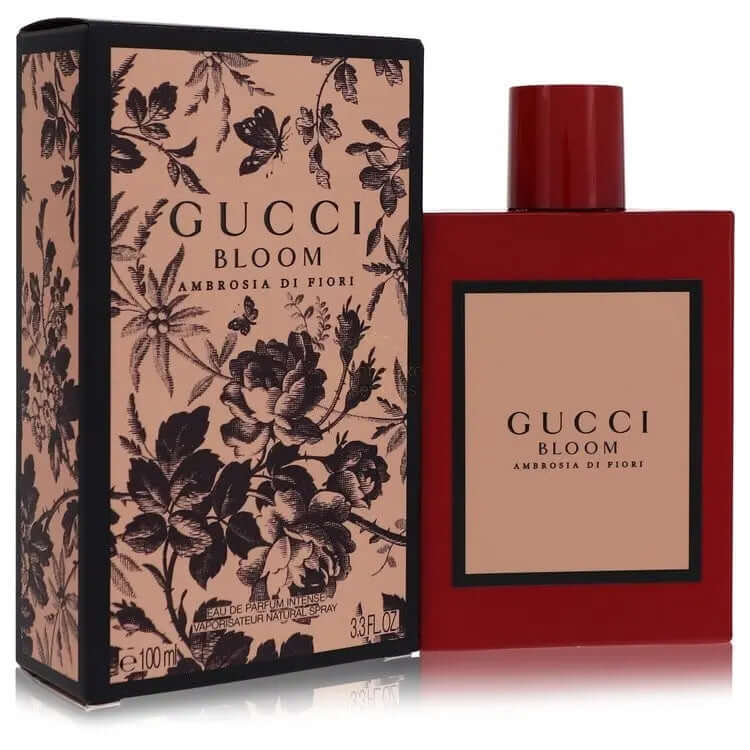 Gucci Bloom Ambrosia Di Fiori fragrance in a decorative box and bottle, a luxurious women's perfume.
