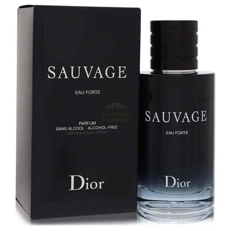 Sauvage Eau Forte by Christian Dior parfum spray 3.4 oz with packaging for men, embodying raw masculinity and nature.