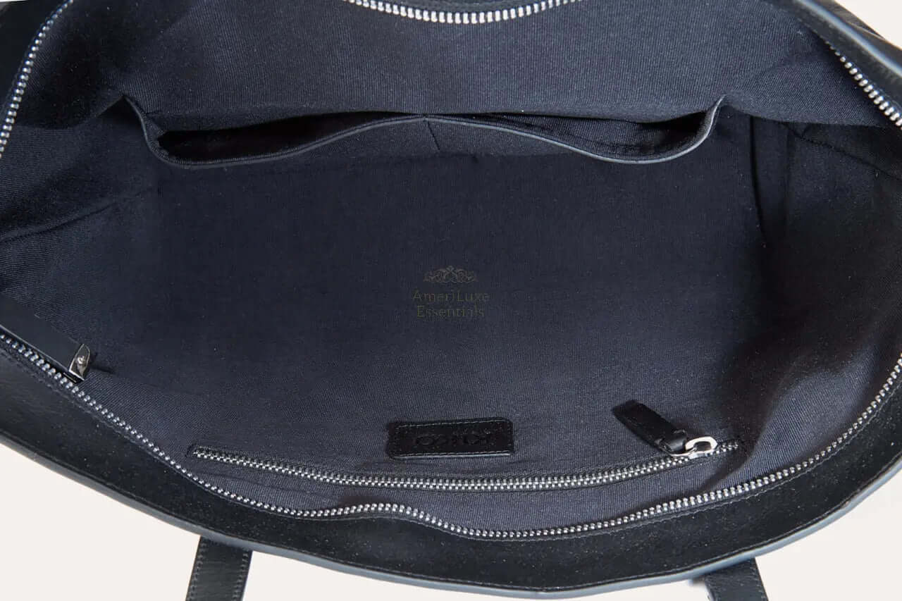 Interior view of the Mid Zip Tote Bag showcasing the zipper pocket and spacious design.