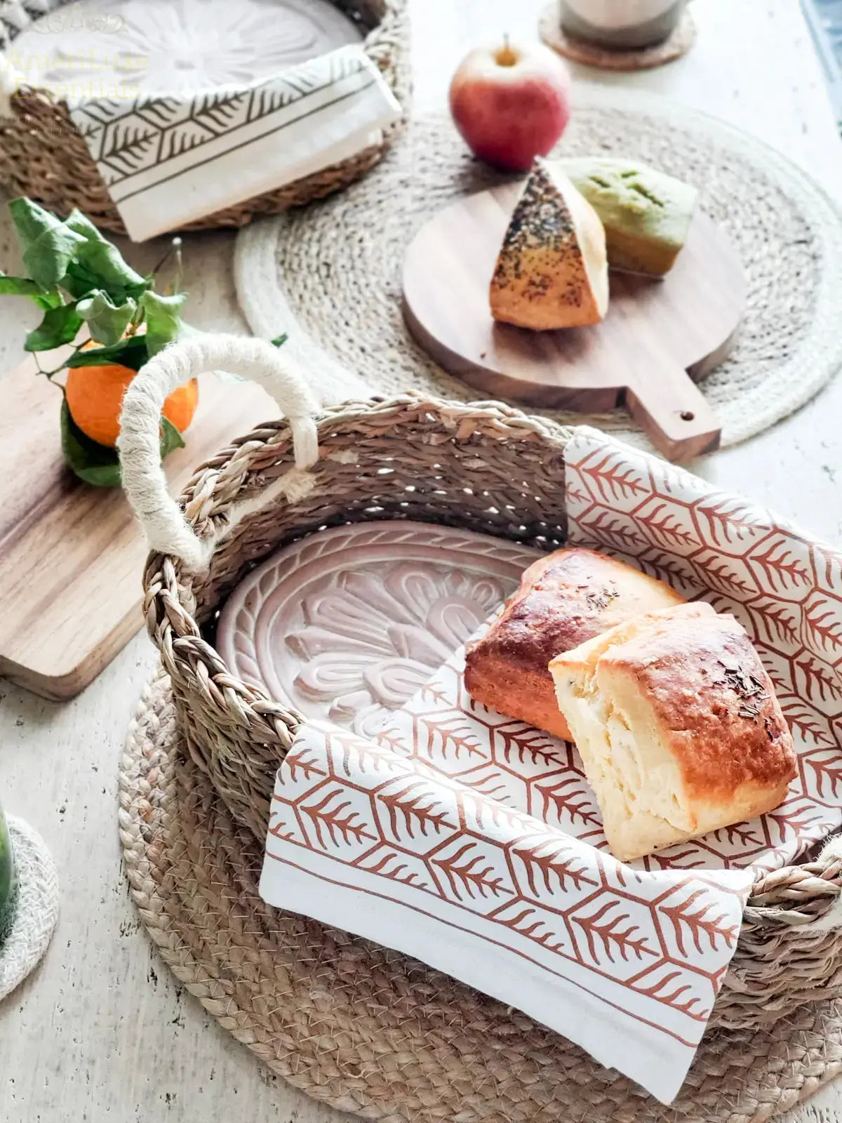 Bread Warmer & Basket Gift Set with Tea Towel - Flower - AmeriLuxe Essentials