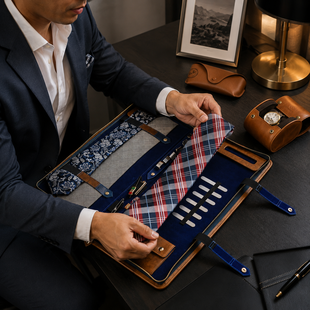 Tie Organizer Travel Case - Royal Blue