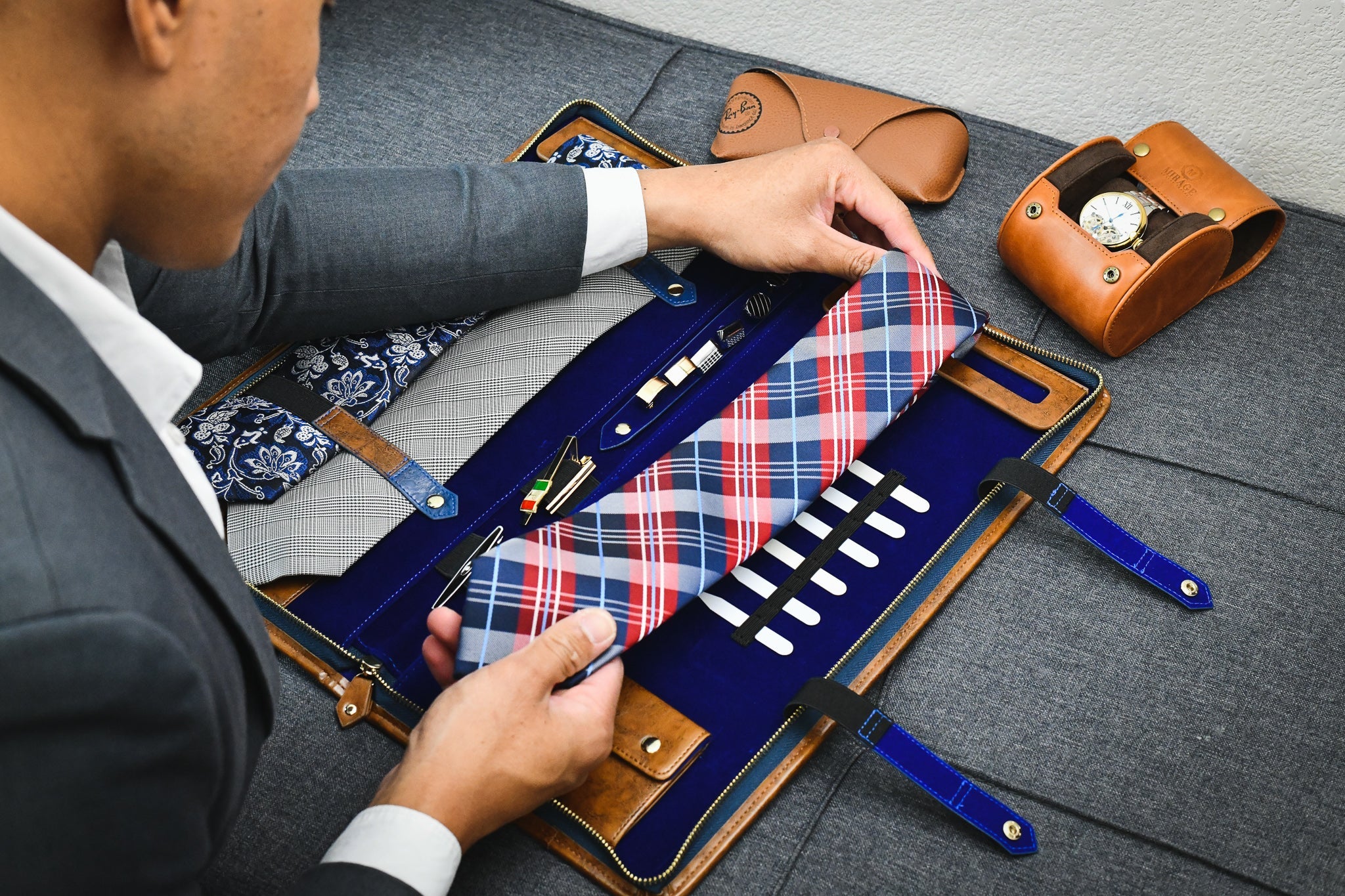 Tie Organizer Travel Case - Royal Blue