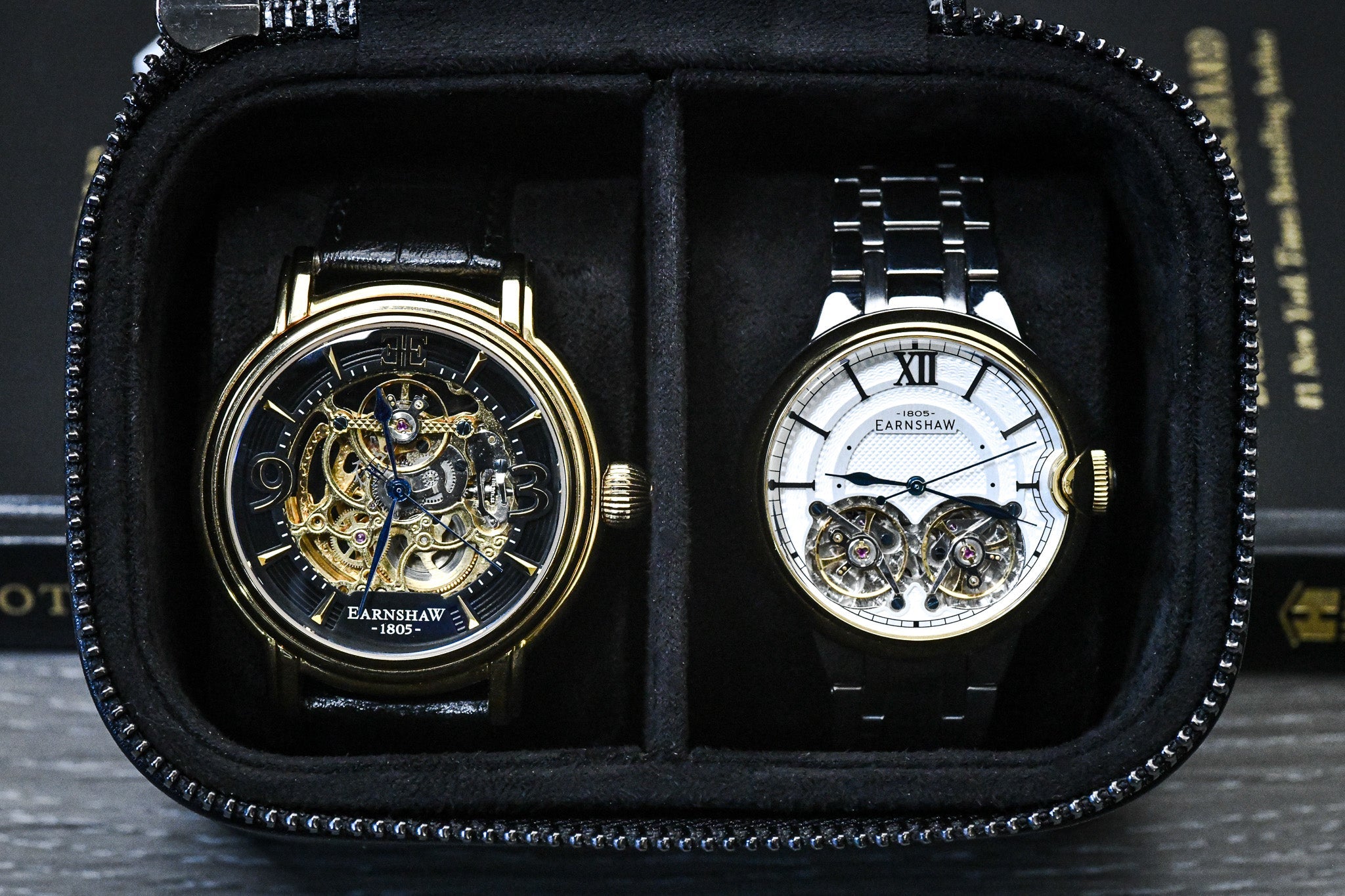 Watch and Jewelry Travel Case - Genuine Leather - Obsidian Black