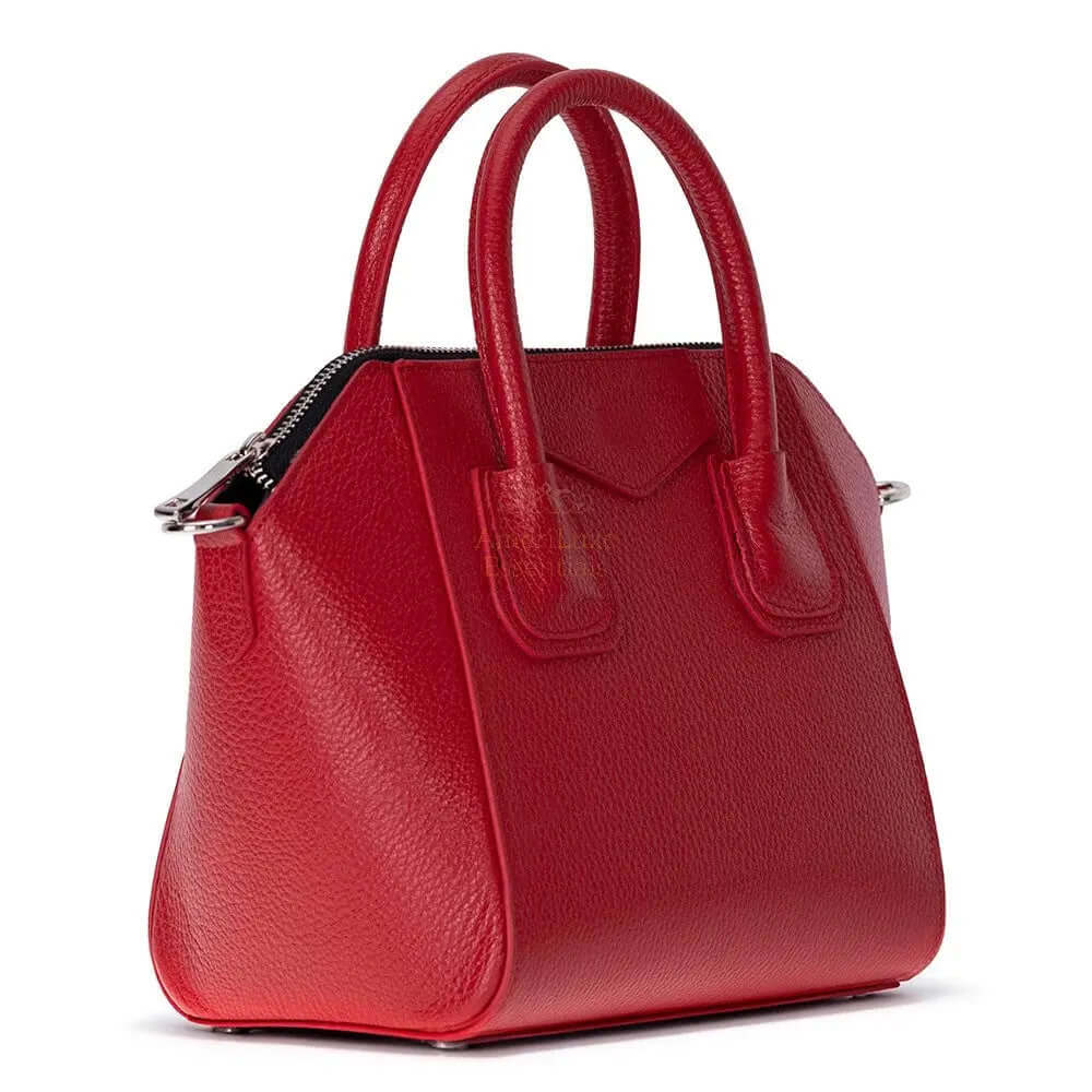 Salinas Genuine Leather Women's Handbag - Small in vibrant red, showcasing a stylish and practical design for everyday use.