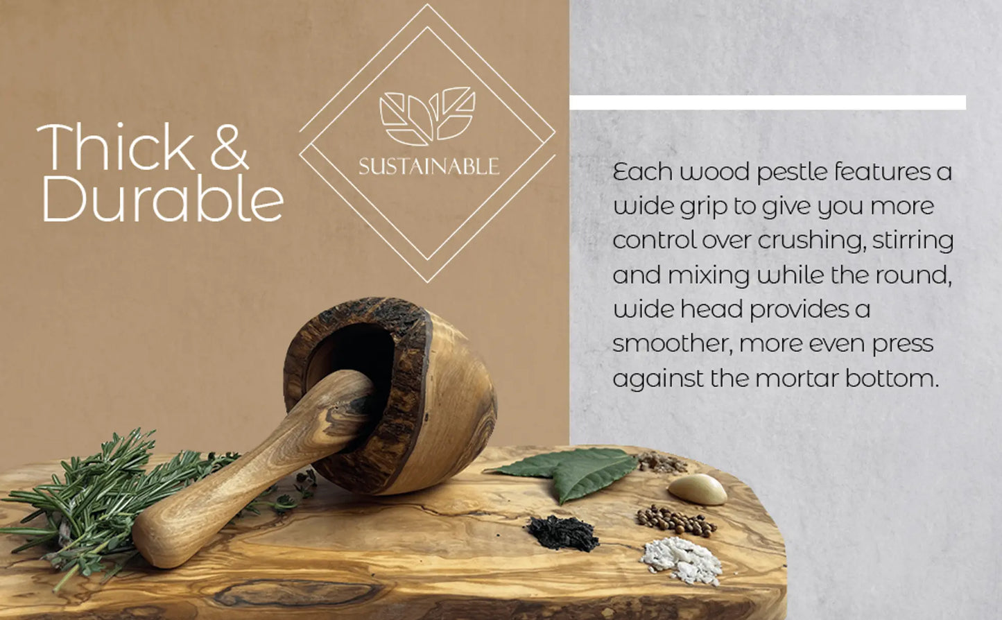 Olive Wood Rustic Mortar and Pestle - AmeriLuxe Essentials