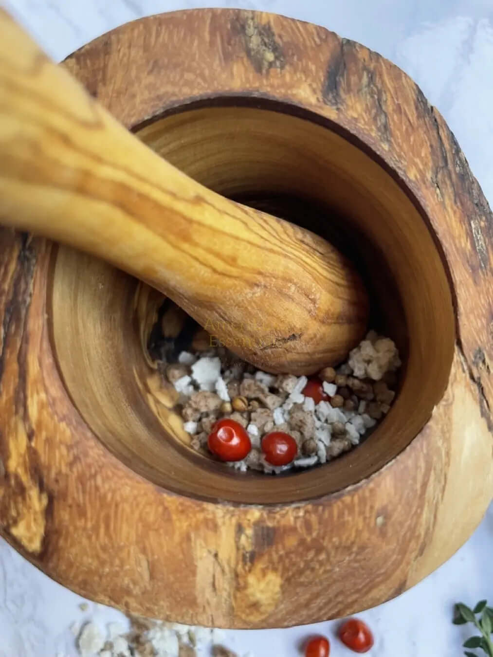 Olive Wood Rustic Mortar and Pestle DC-Choixe