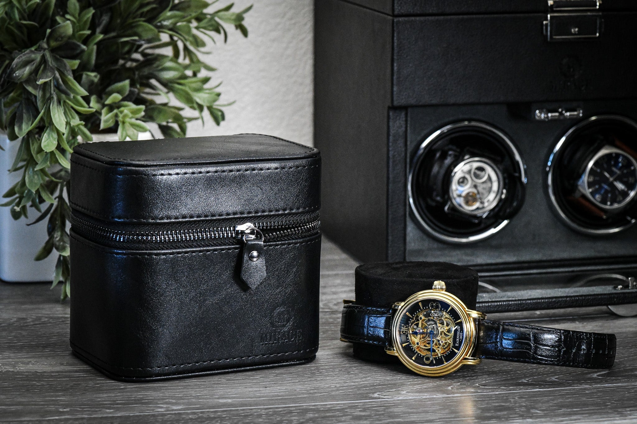 Watch and Jewelry Travel Case - Genuine Leather - Obsidian Black