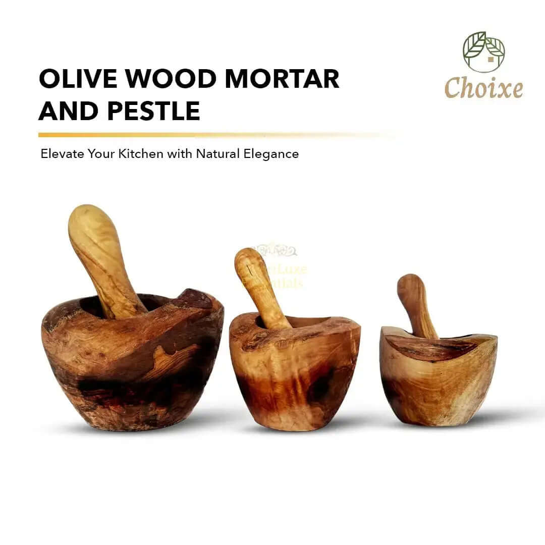 Olive Wood Rustic Mortar and Pestle DC-Choixe