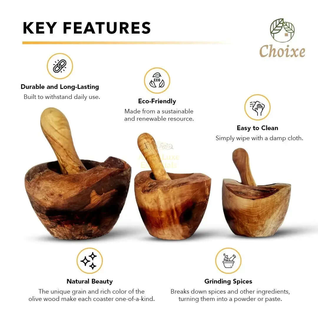 Olive Wood Rustic Mortar and Pestle DC-Choixe