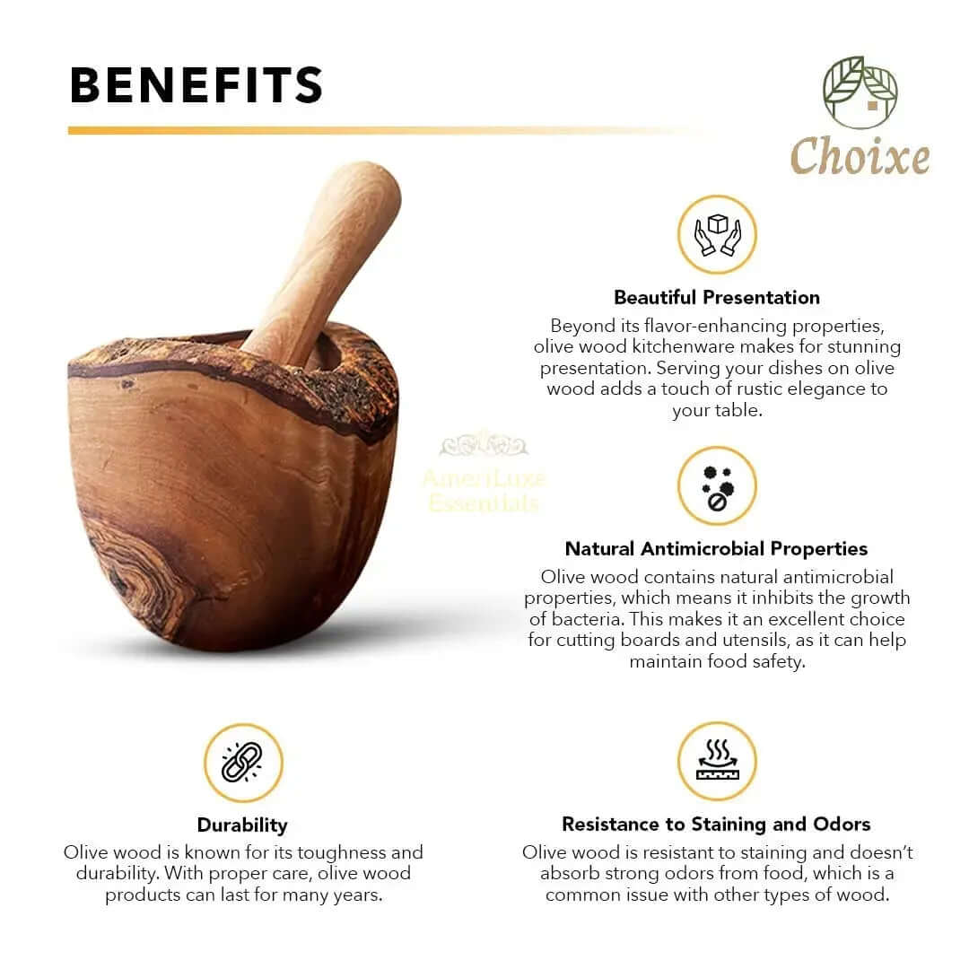 Olive Wood Rustic Mortar and Pestle DC-Choixe