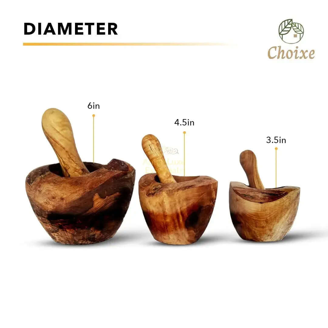 Olive Wood Rustic Mortar and Pestle DC-Choixe