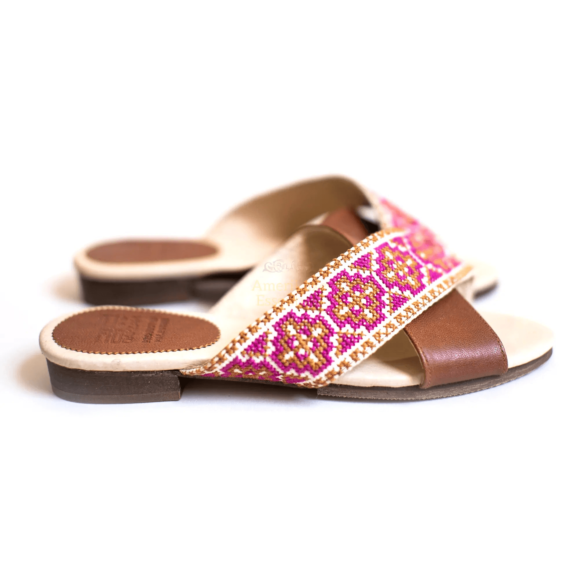 Mona Cross Strap Women's Sandals - Berry featuring vibrant embroidery and stylish design.