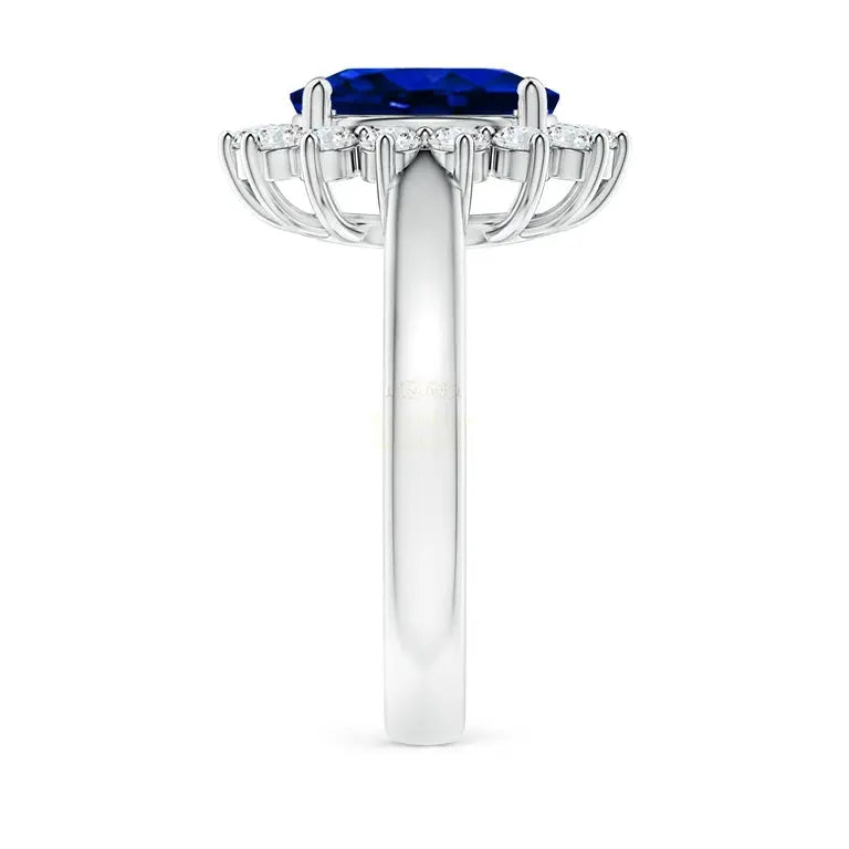 Princess Diana Inspired 3.00CTW AGI Certified G/VS Lab-Grown Sapphire and Diamond Halo Ring in 14K White Gold - AmeriLuxe Essentials