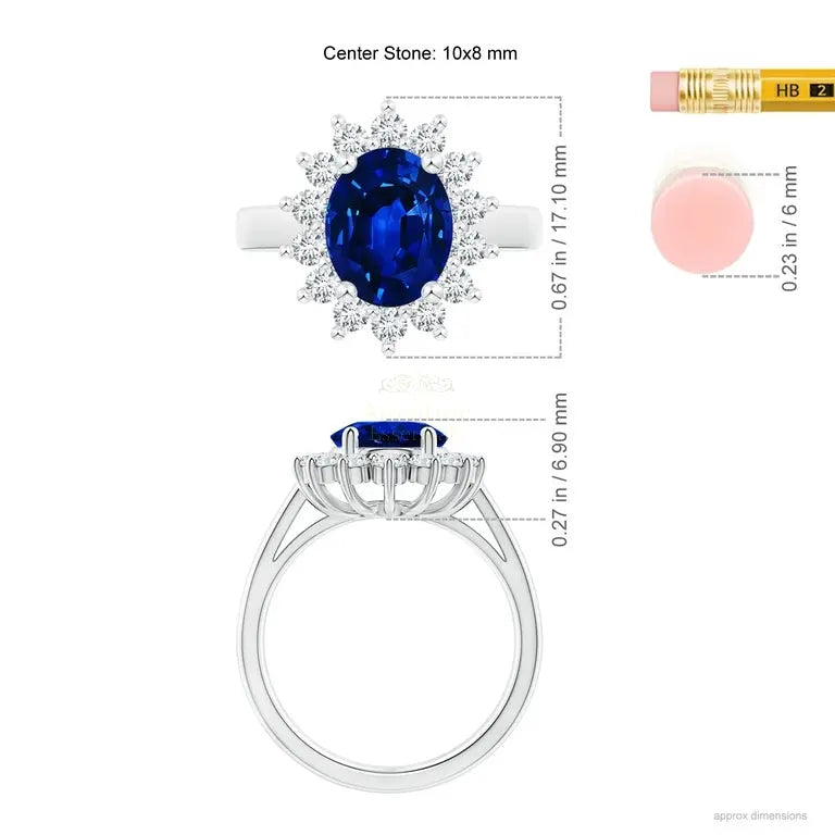 Princess Diana Inspired 3.00CTW AGI Certified G/VS Lab-Grown Sapphire and Diamond Halo Ring in 14K White Gold - AmeriLuxe Essentials