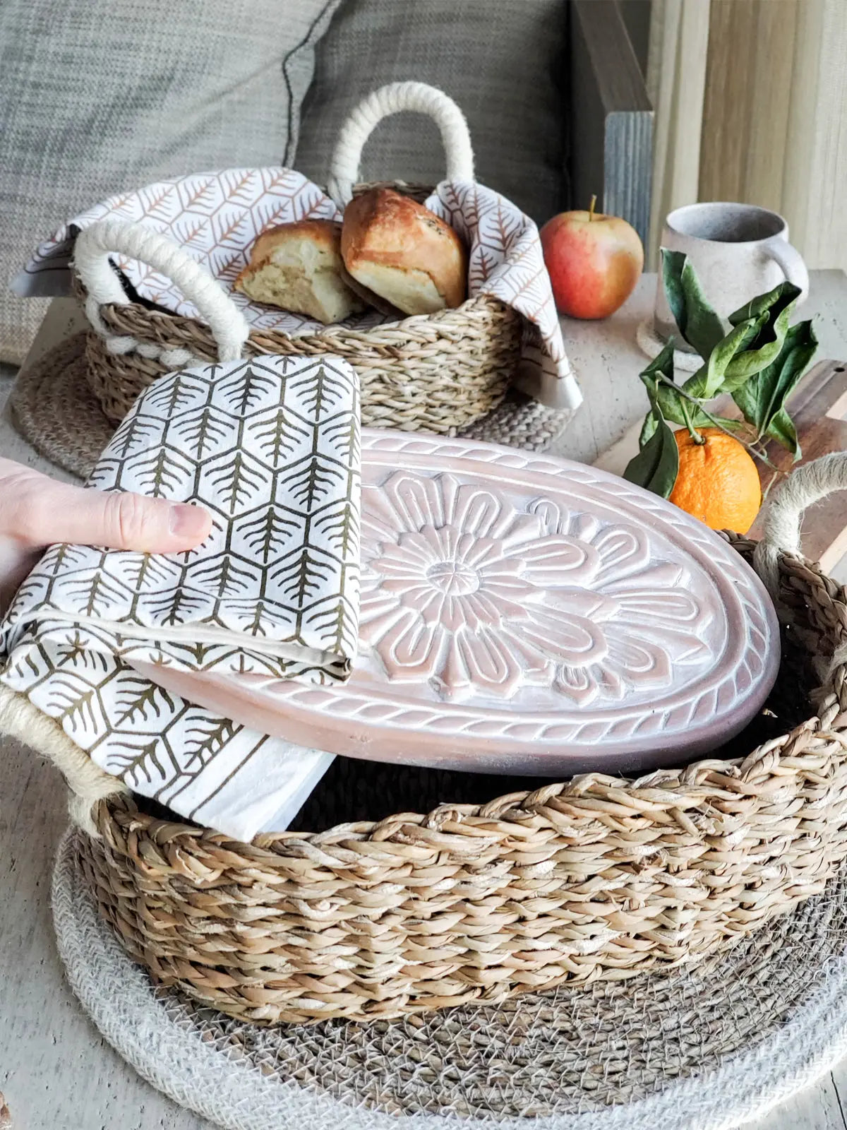 Bread Warmer & Basket Gift Set with Tea Towel - Flower - AmeriLuxe Essentials