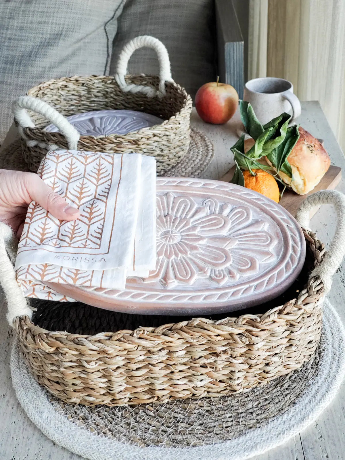 Bread Warmer & Basket Gift Set with Tea Towel - Flower - AmeriLuxe Essentials