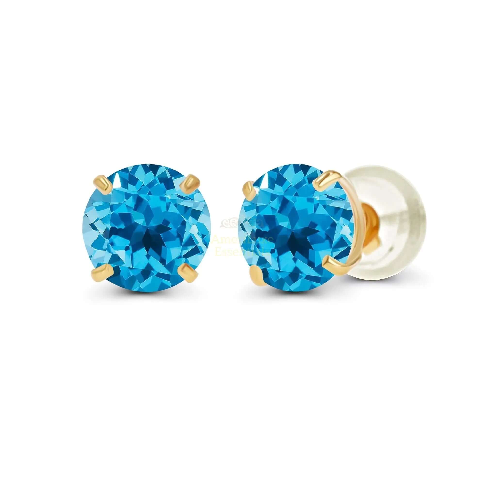 2.00 CTW Natural Swiss Blue Topaz Stud Earrings in 14K Yellow Gold - AmeriLuxe Essentials