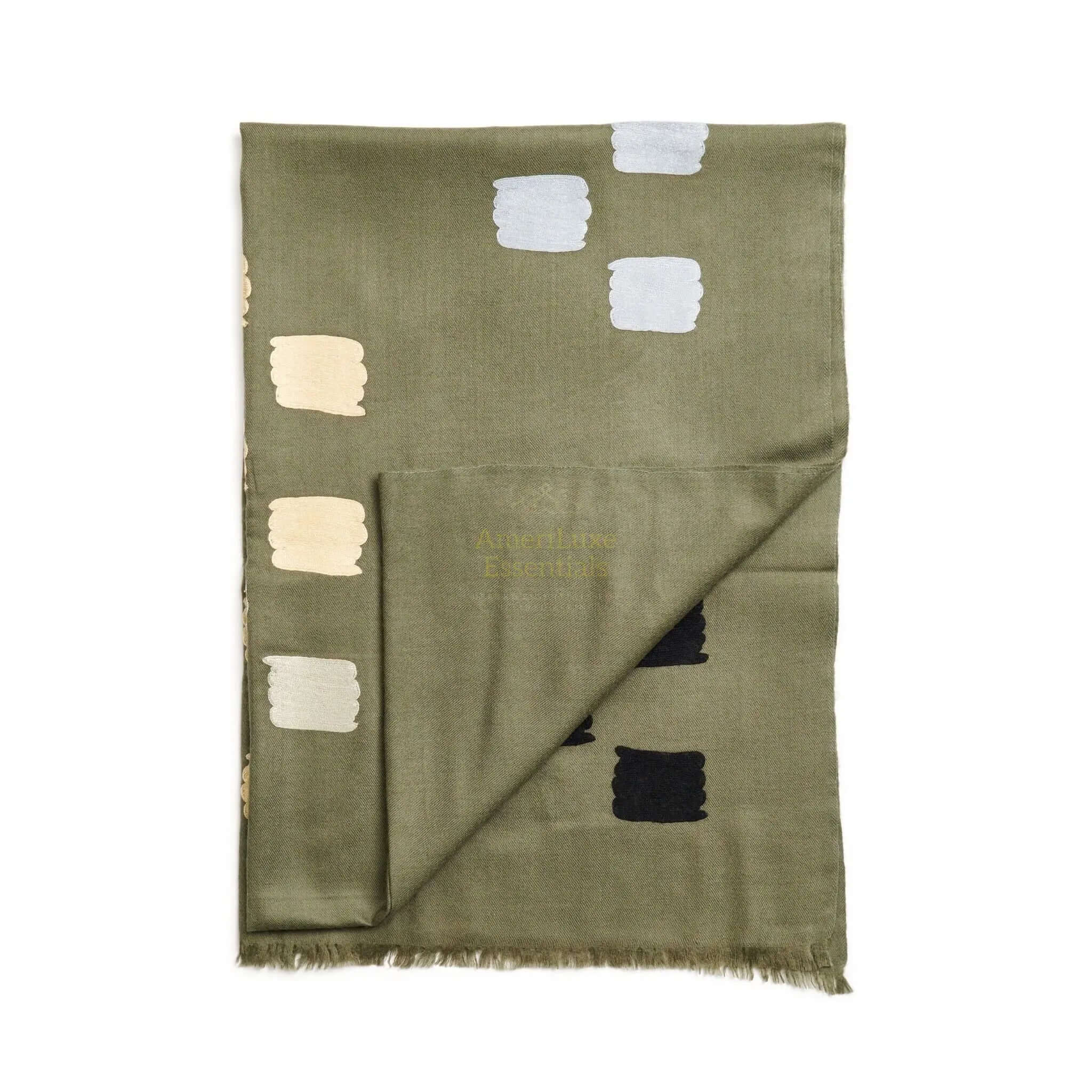 Off White Dahlia Hand Embroidered Hand Woven Modern Artisanal Scarf - AmeriLuxe Essentials