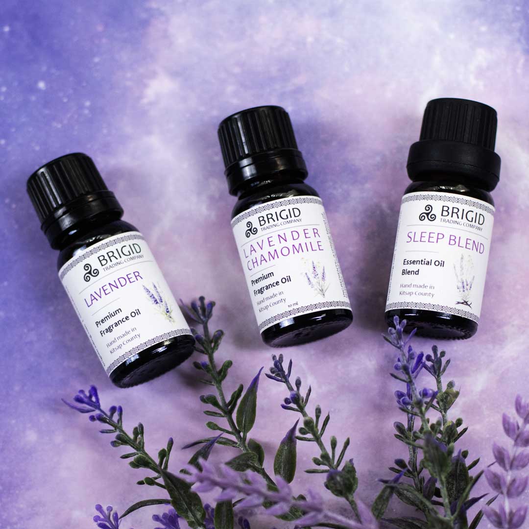 Diffuser Oil Blends - Essential and Premium Fragrance Blends bottles including Lavender, Lavender Chamomile, and Sleep Blend.