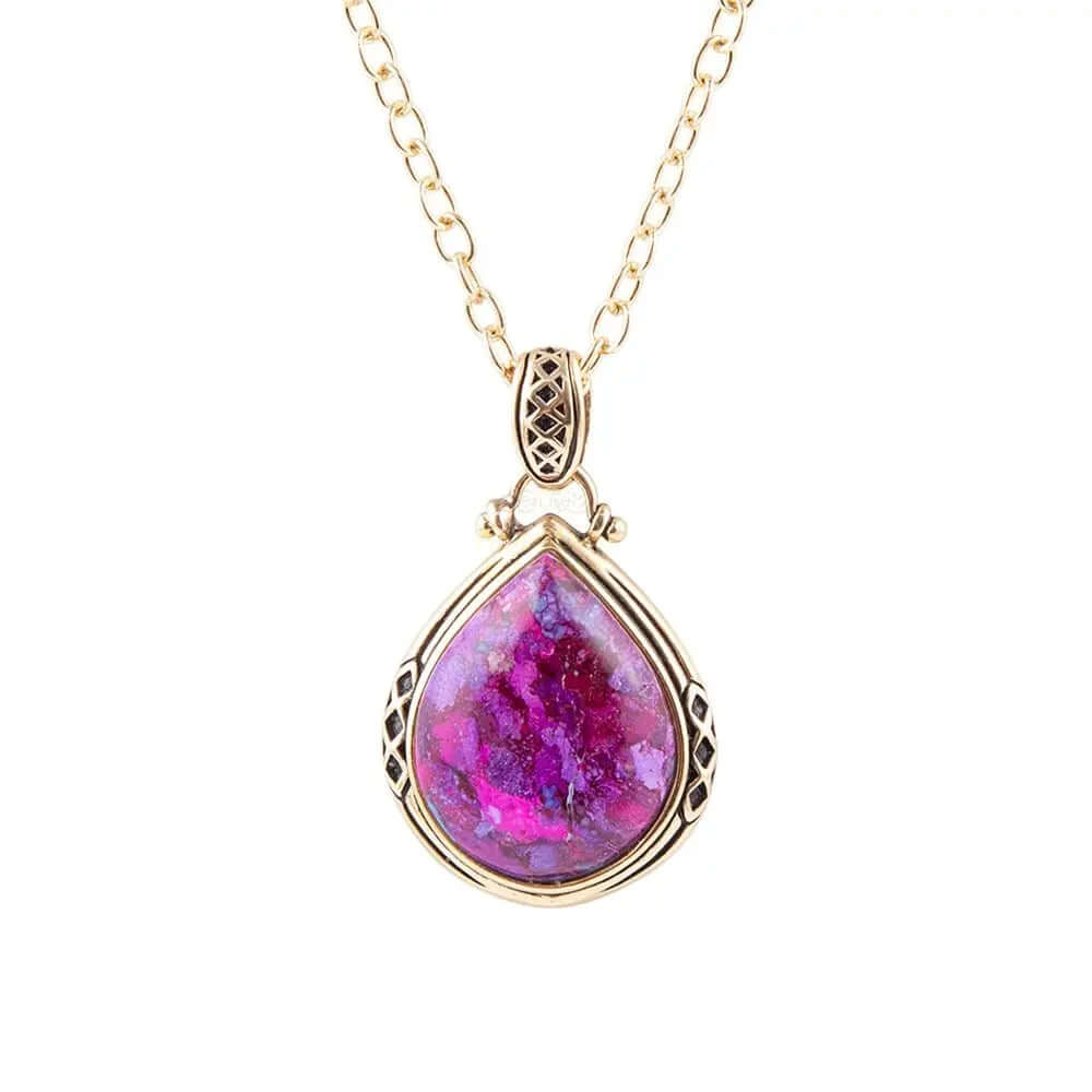 Purple Turquoise Teardrop Golden Pendant Necklace - AmeriLuxe Essentials