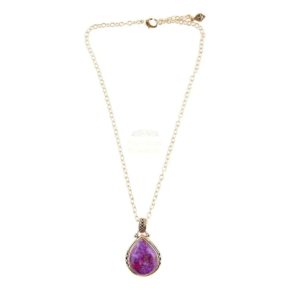 Purple Turquoise Teardrop Golden Pendant Necklace - AmeriLuxe Essentials