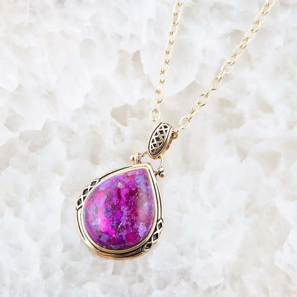 Purple Turquoise Teardrop Golden Pendant Necklace - AmeriLuxe Essentials